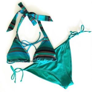H&M striped string bikini set kelly green teal